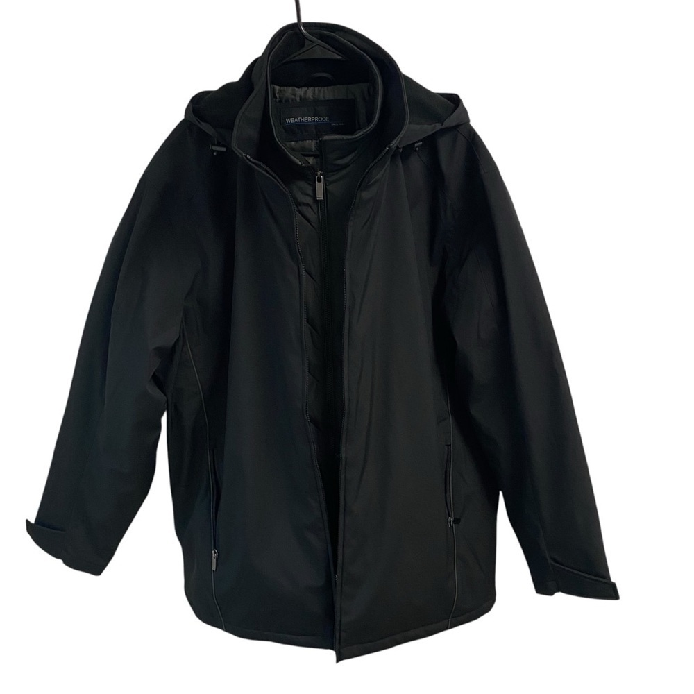 Weatherproof Mens Outerwear Black Quilted‎ Lining Removable Hood Pockets XXL